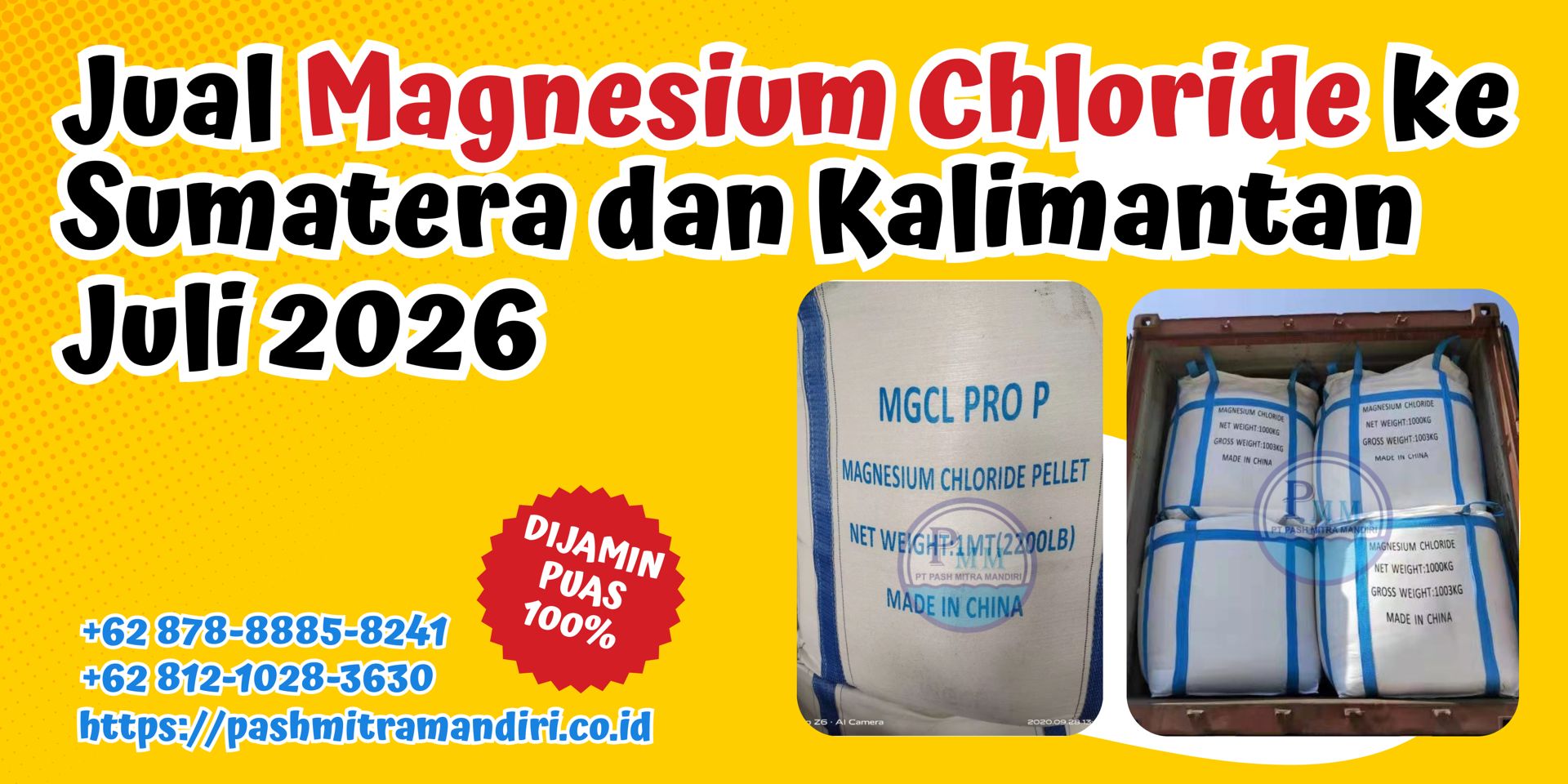 Jual Magnesium Chloride ke Sumatera dan Kalimantan, Update Harga Juli 2026 dari PT Pash Mitra Mandiri 🧪