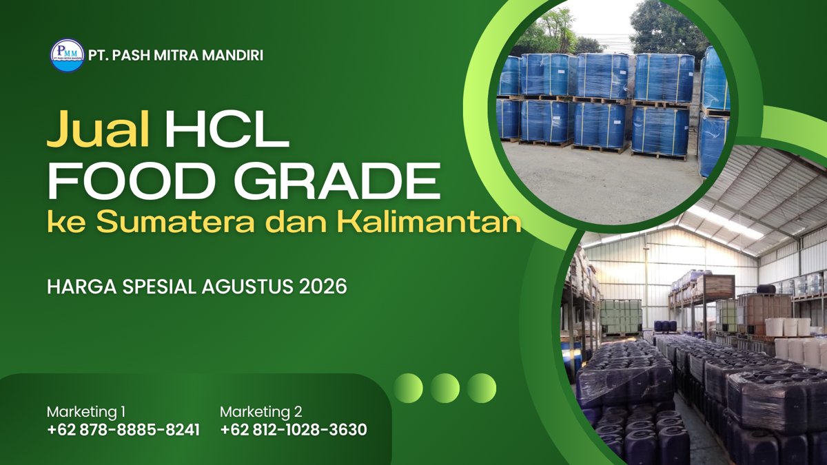 Jual HCl Food Grade ke Sumatera dan Kalimantan Agustus 2026