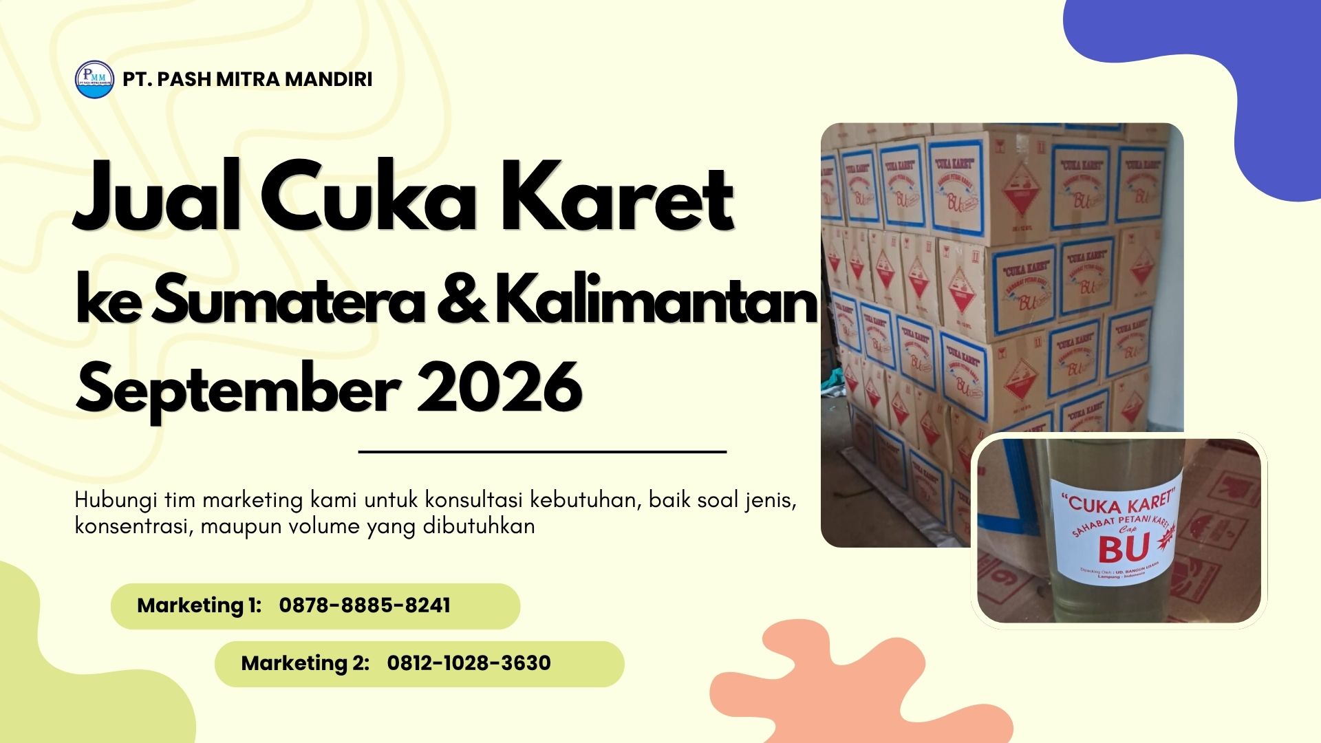 Jual Cuka Karet ke Sumatera dan Kalimantan September 2026