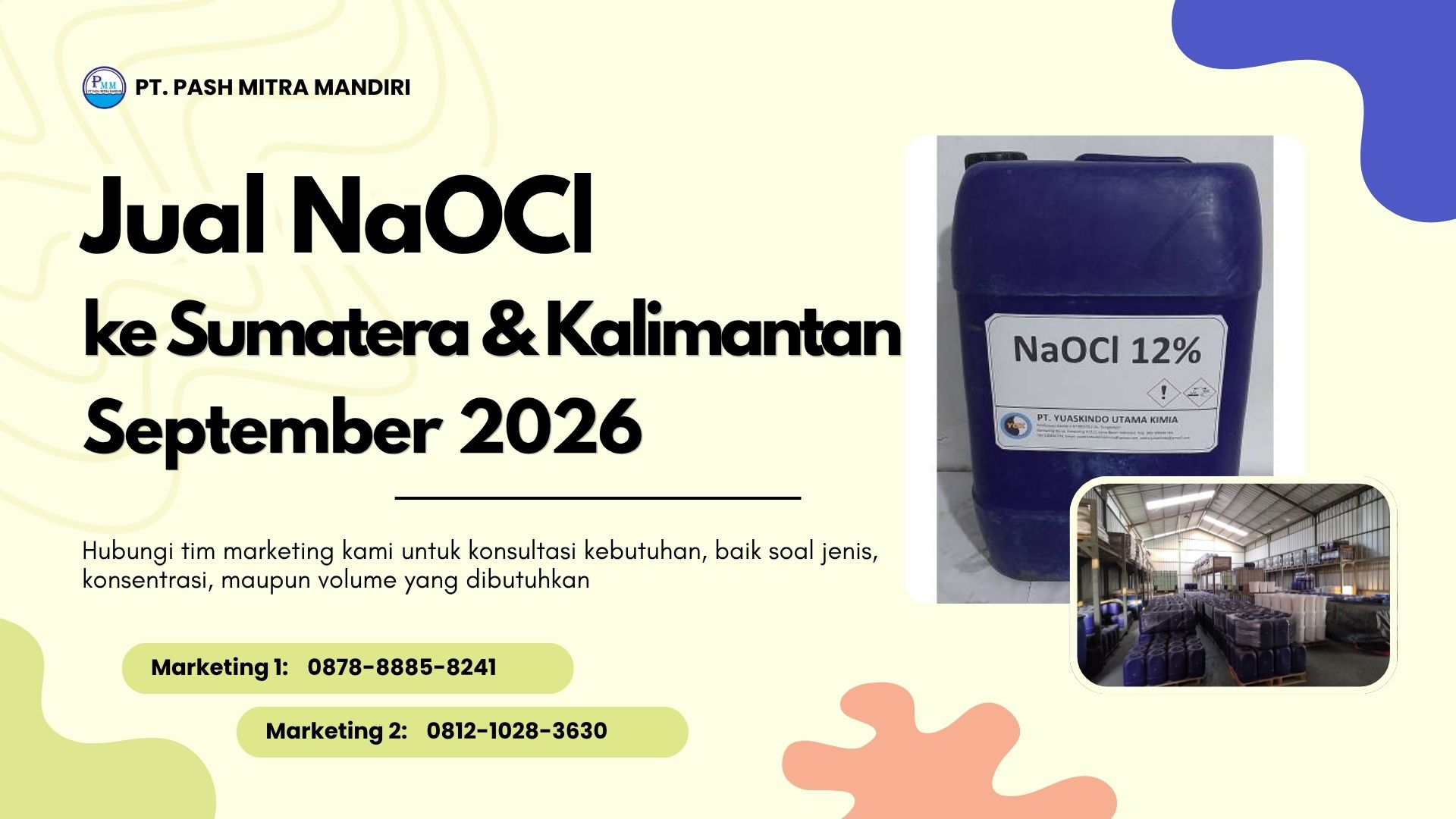 Jual NaOCl ke Sumatera dan Kalimantan, September 2026
