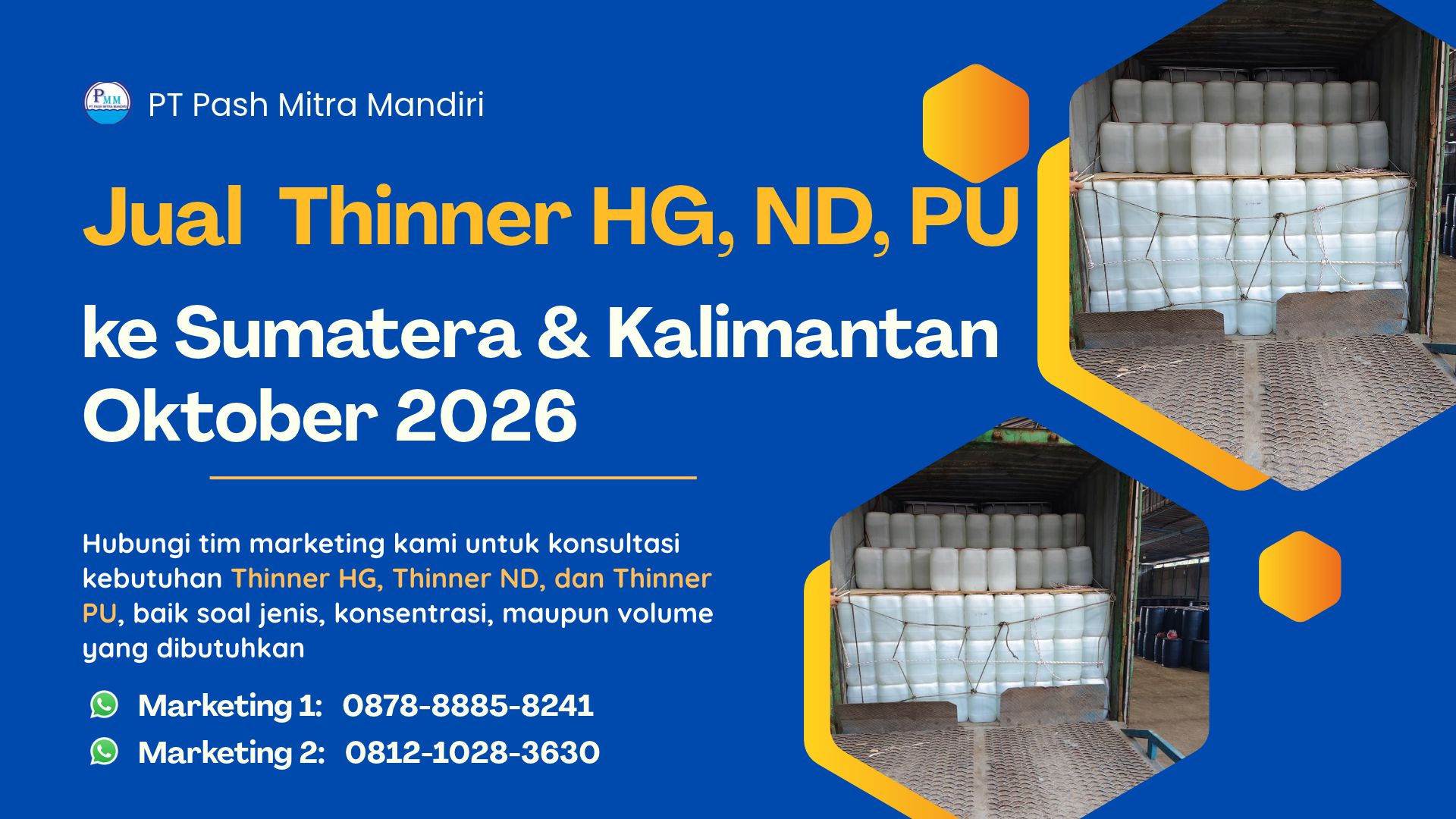Jual Thinner HG, Thinner ND, dan Thinner PU ke Sumatera dan Kalimantan Oktober 2026